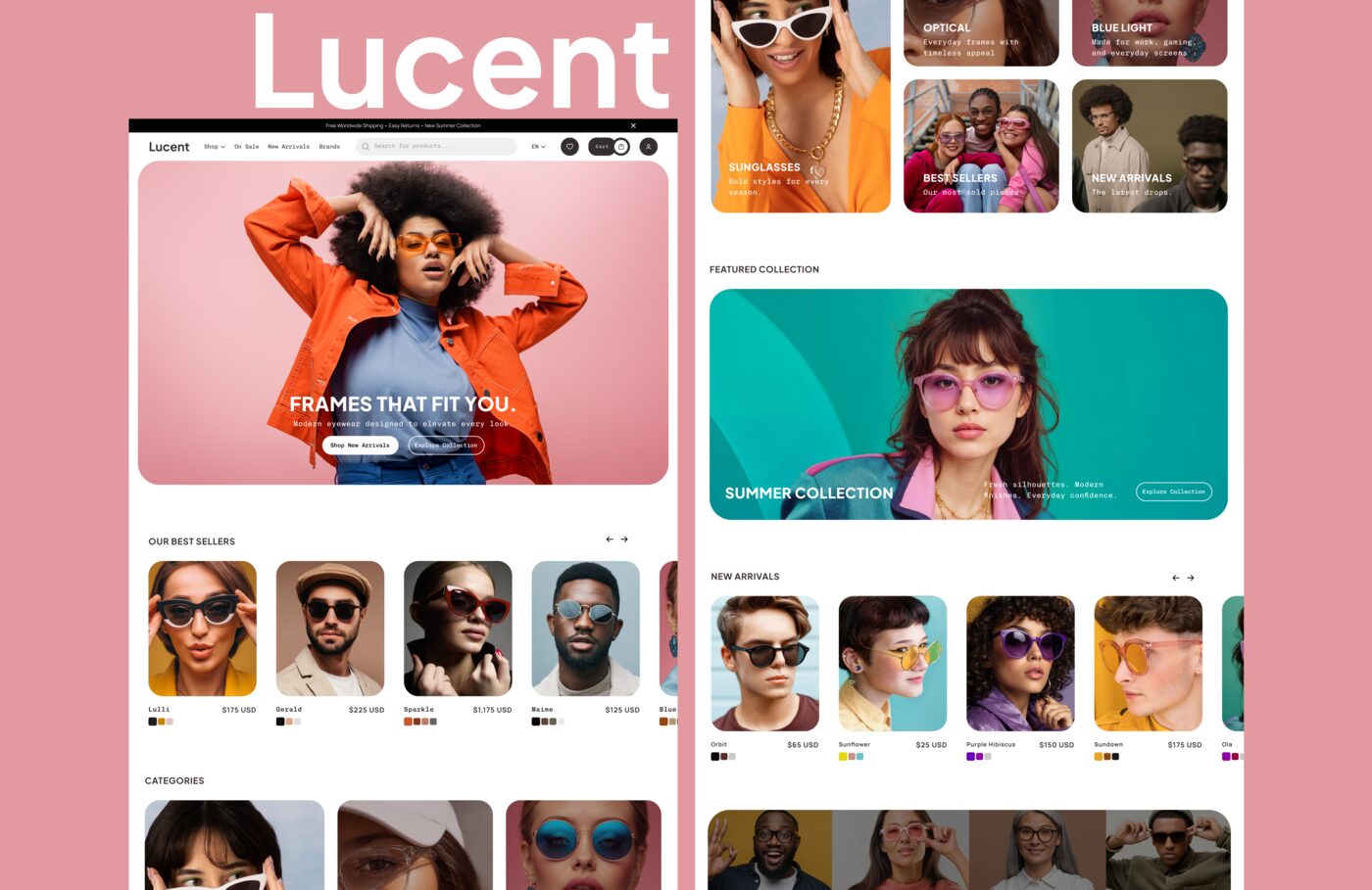 Luxury eyewear landing page — Lucent